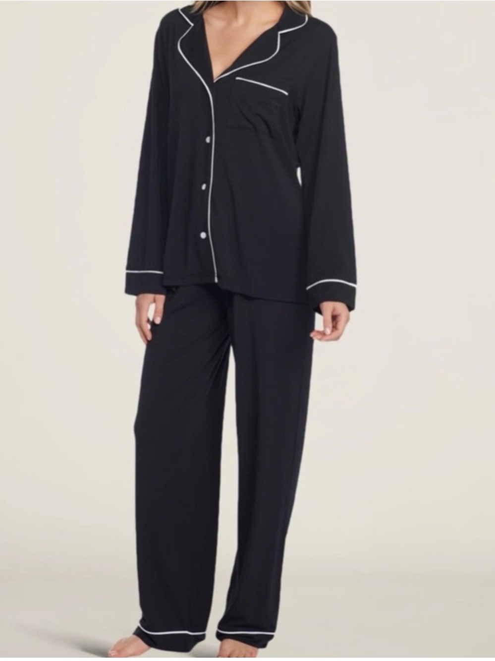 Barefoot Dreams Black Pajama Set with White Piping